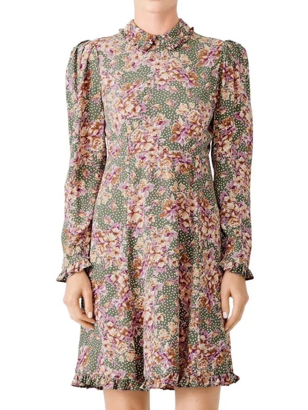 byTiMo Green Bouquet Collar Dress Crepe Long Sleeves Mini size XL